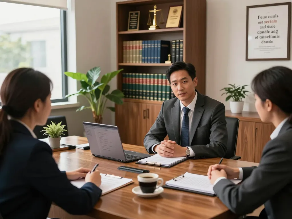 USA lawyers consulting clients in a modern law office showcasing professionalism and collaboration.