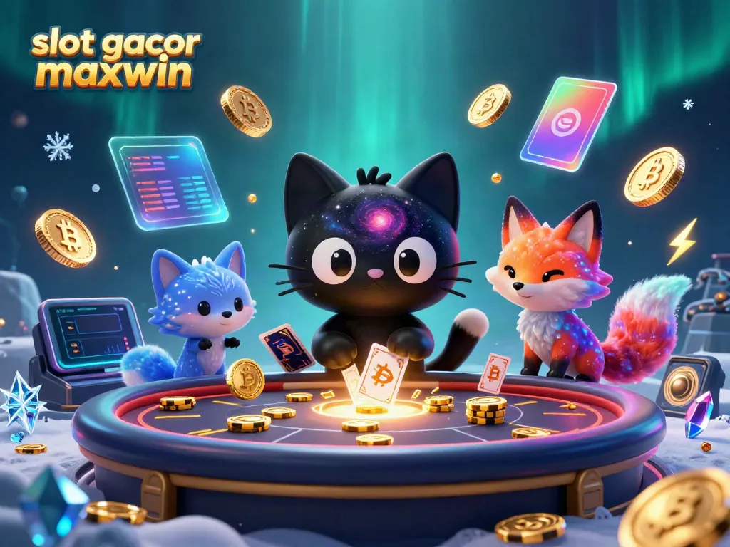 Engage with slot gacor maxwin dynamic gameplay featuring a black hole cat and colorful nebula fox.