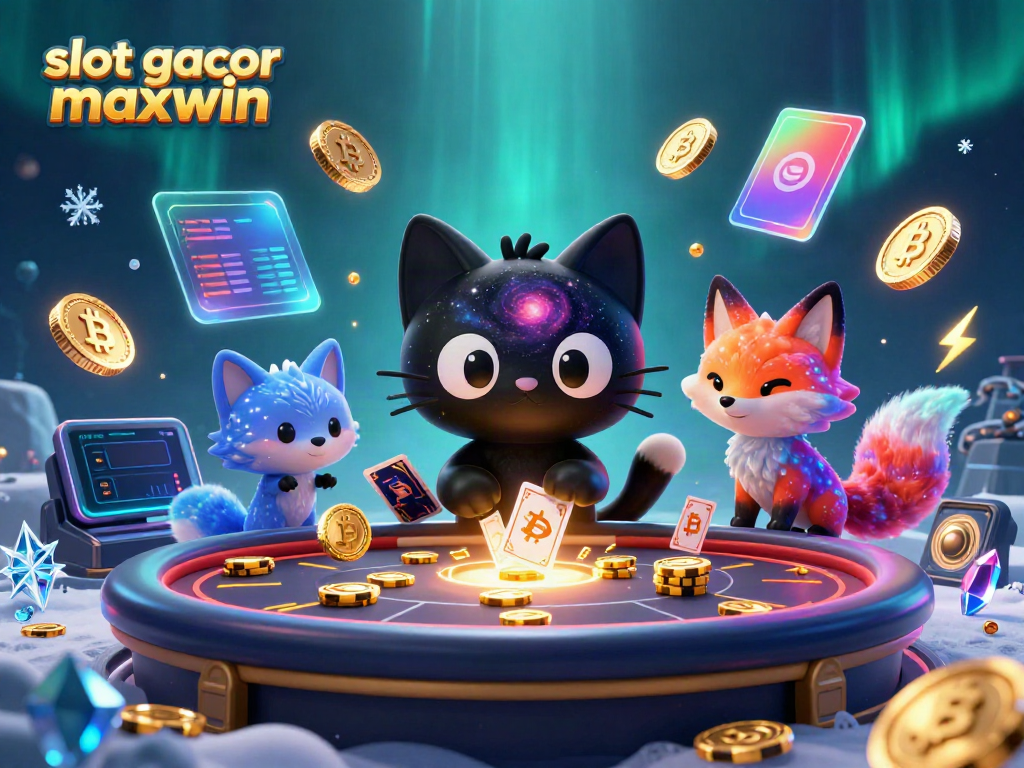 Engage with slot gacor maxwin dynamic gameplay featuring a black hole cat and colorful nebula fox.