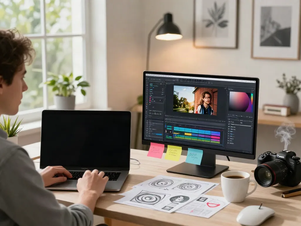 AI image variations editing setup with vibrant software display.