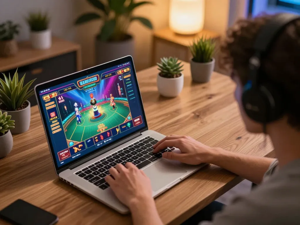 Engaging in online 包网 gameplay on modern laptop showcasing vibrant game interface