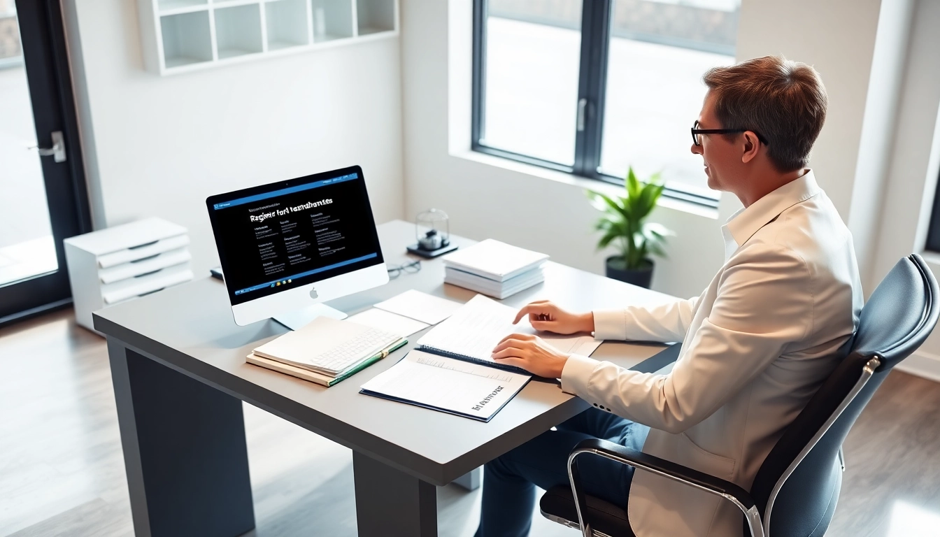 Consultant engaging with registration and certification in Federal databases for federal contracts paperwork.
