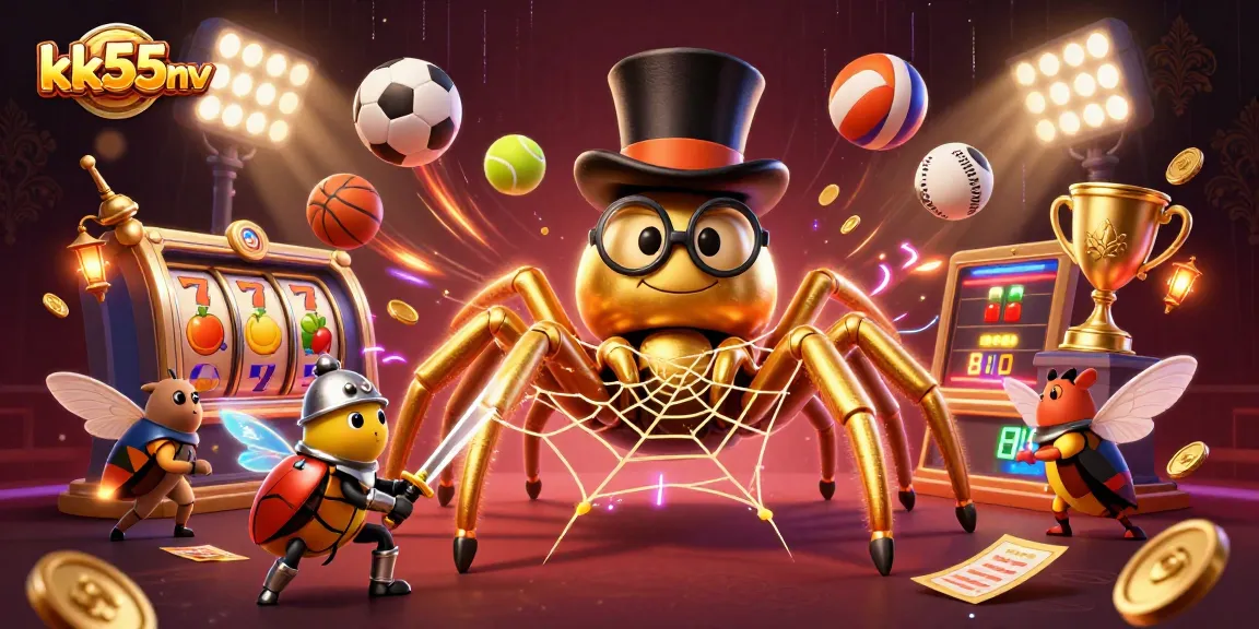 kk55nv showcases a thrilling slot scene with a golden tarantula and beetle knight among colorful symbols.