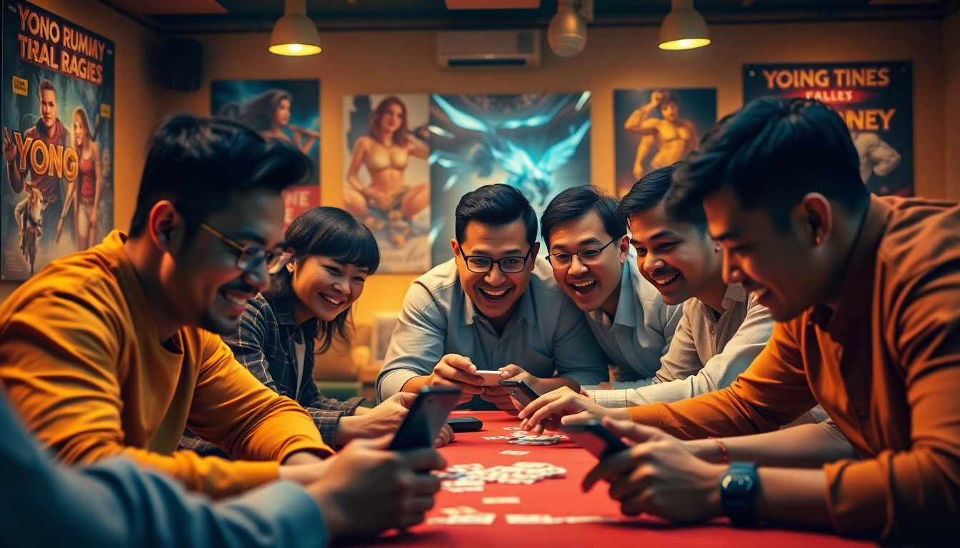 Players enjoying an immersive game of yono rummy with intense focus and excitement in a cozy setting.