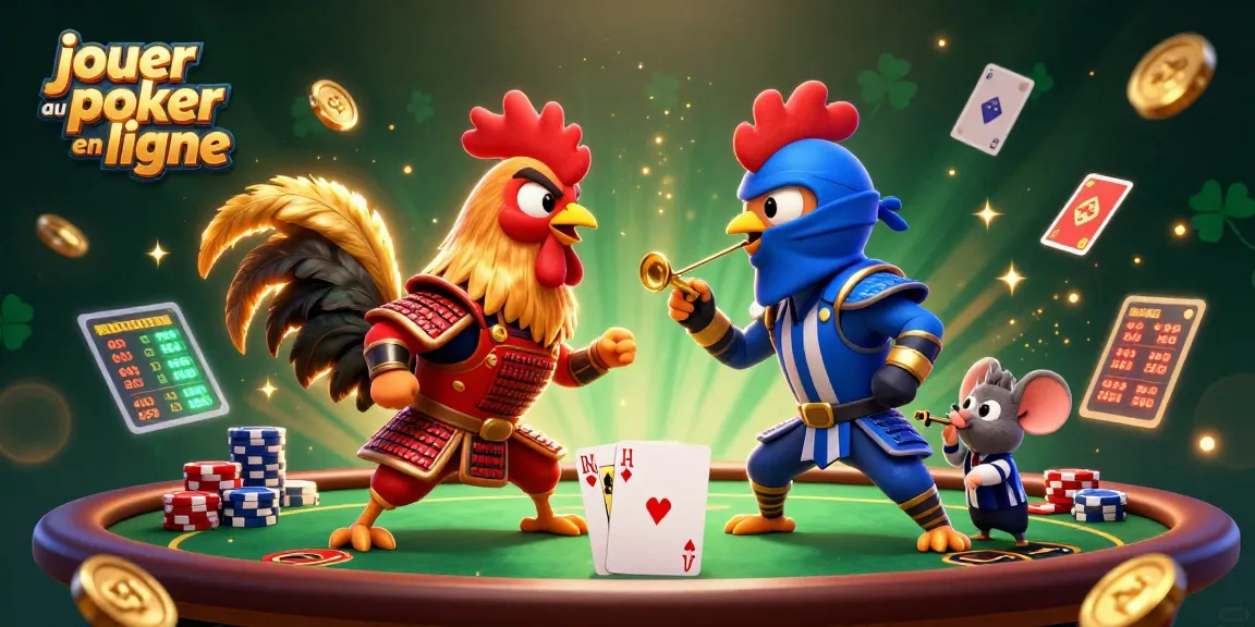 Joueur au poker en ligne avec des jetons et cartes sur une table dans une scène dynamique