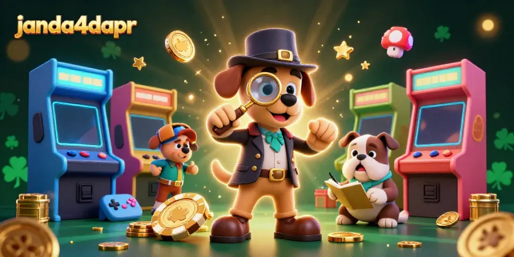 Janda4dapr menampilkan detektif dan anjing berbulu mencari petunjuk poker emas.
