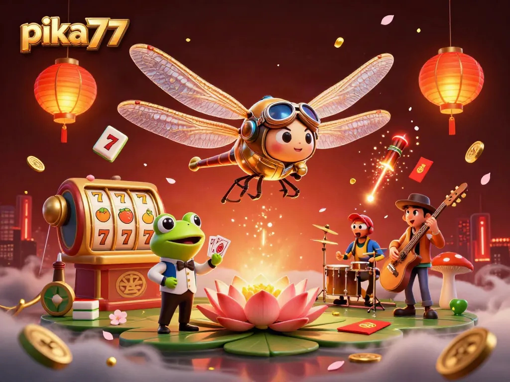 Experience the thrill of gambling at pika77 with vibrant casino elements and lively characters.