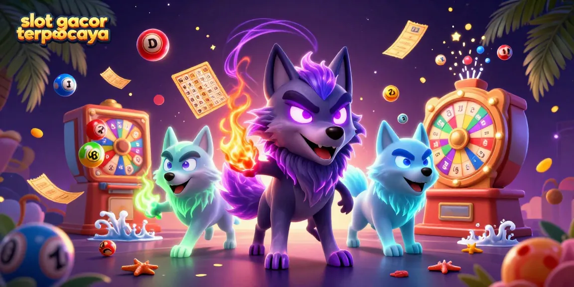 Experience the excitement of slot gacor terpercaya with vibrant lottery elements and engaging wolves in a 3D illustration.