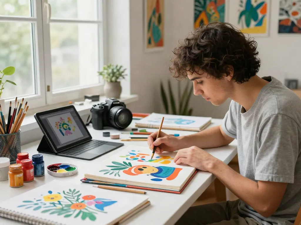 Surga138 menampilkan seniman kreatif yang bekerja di studio penuh warna.