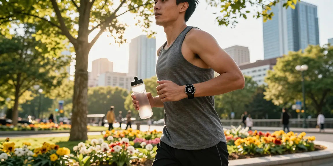 Pengguna smartwatch Fitbit Luxe di taman kota, menggabungkan teknologi dan kesehatan dari https://www.polarfitbitshop.com/fitbit-luxe/ dalam suasana cerah.