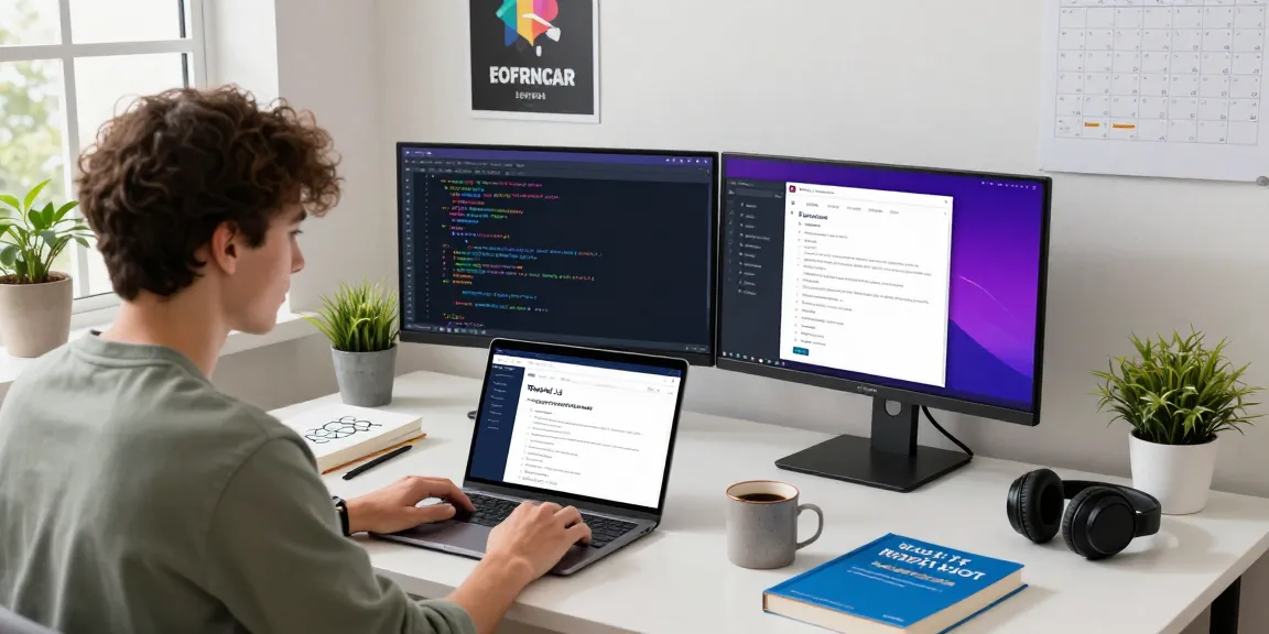 Engaging online learning environment featuring a young developer focused on the React JS certification course.