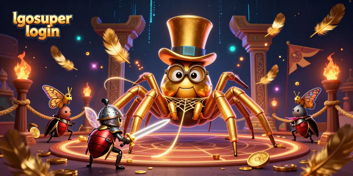 Experience lgosuper login excitement with a vibrant casino scene featuring a golden tarantula and knight.