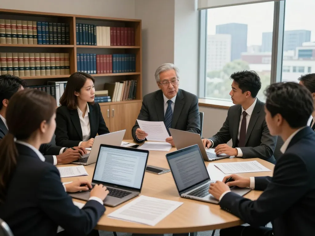 Collaboration of USA lawyers in a professional law office discussing case strategies.