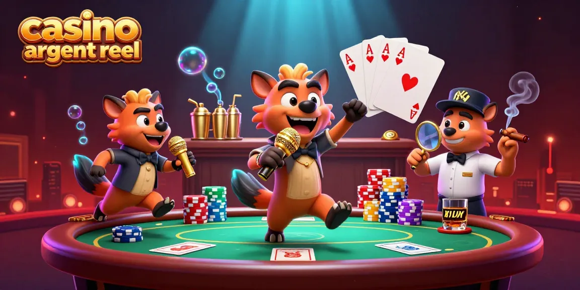 Illustre la vitrine d'un casino argent réel avec des hyènes en animation, apportant humour et vie.