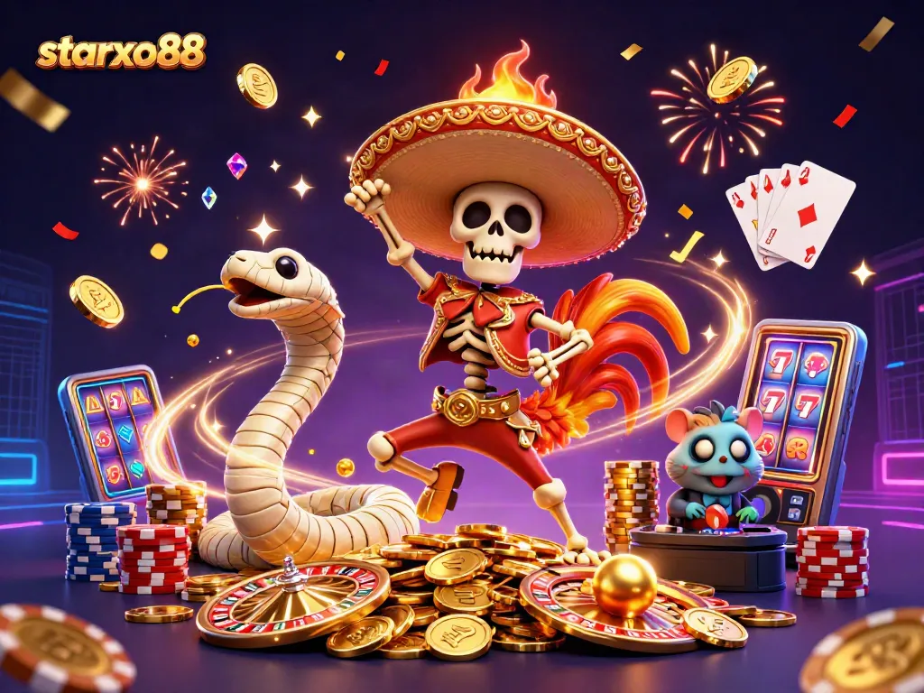 Engage with starxo88's thrilling world of online gambling through an exciting 3D casino party scene!