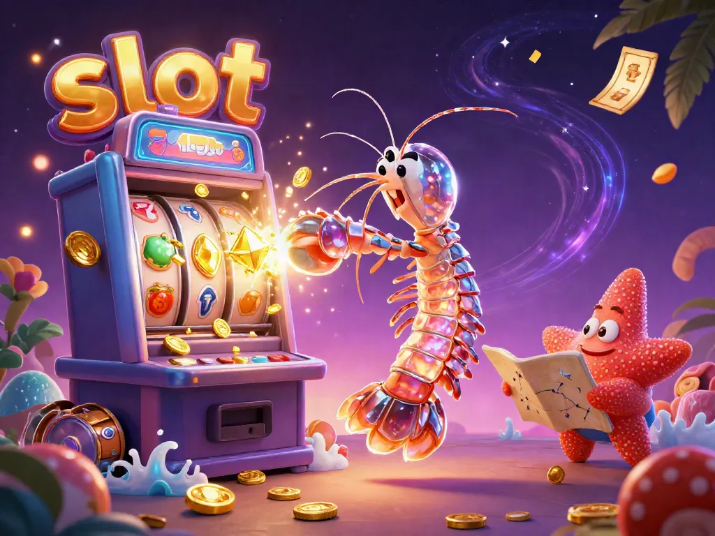 Mantikor samurai 3D menyerang mesin slot, menghasilkan koin dan permata emas.