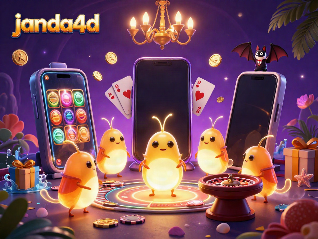 Permainan slot menarik di JANDA4D dengan nuansa kasino dipenuhi cahaya yang memikat.