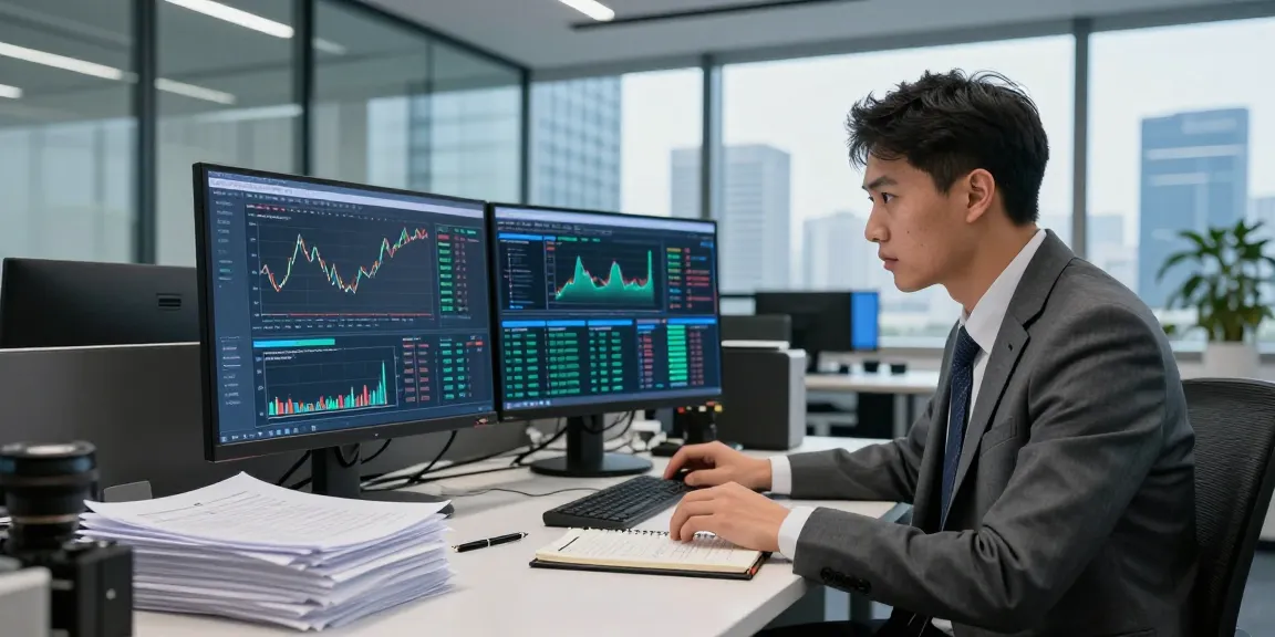 Analyst reviewing financial crime intelligence data in a modern office environment.