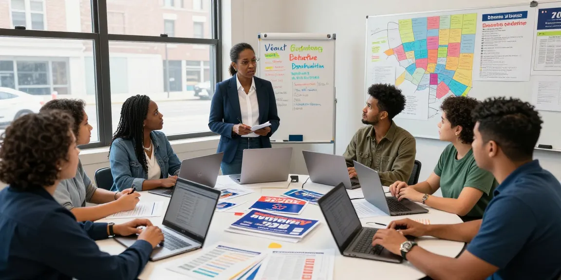 Team strategizing google political ads verification in a campaign meeting.