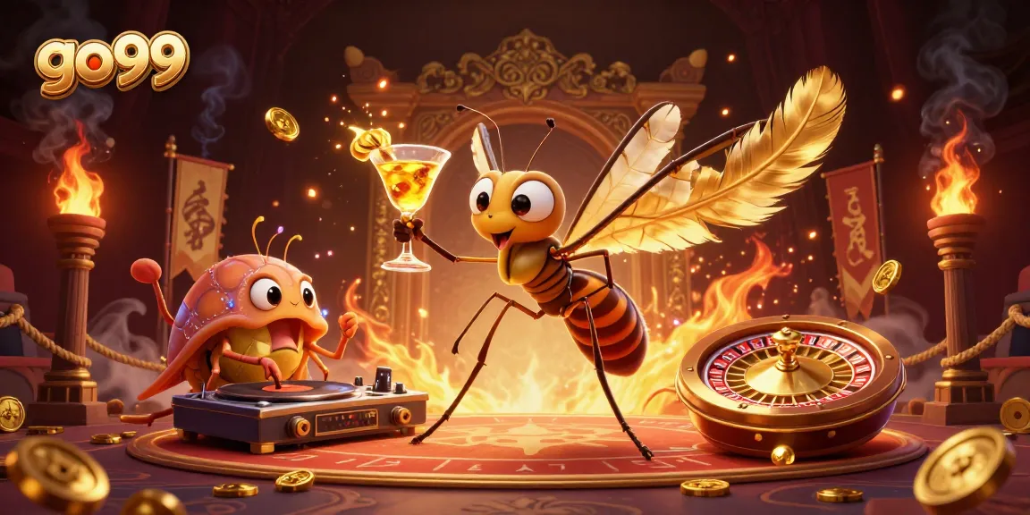 Experience thrilling gameplay at go99 with an exciting casino mascot, roulette wheel, and dynamic atmosphere.