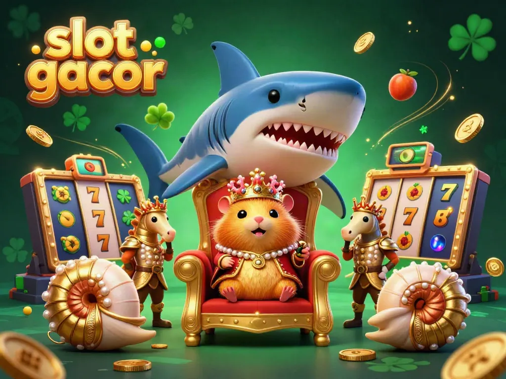 Experience slot gacor excitement with a golden hamster king ruling his casino realm in this rich, dynamic illustration.