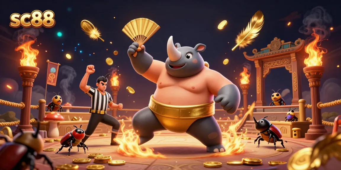 Experience the thrill of sc88 with a lively 3D casino scene featuring a champion beetle in action