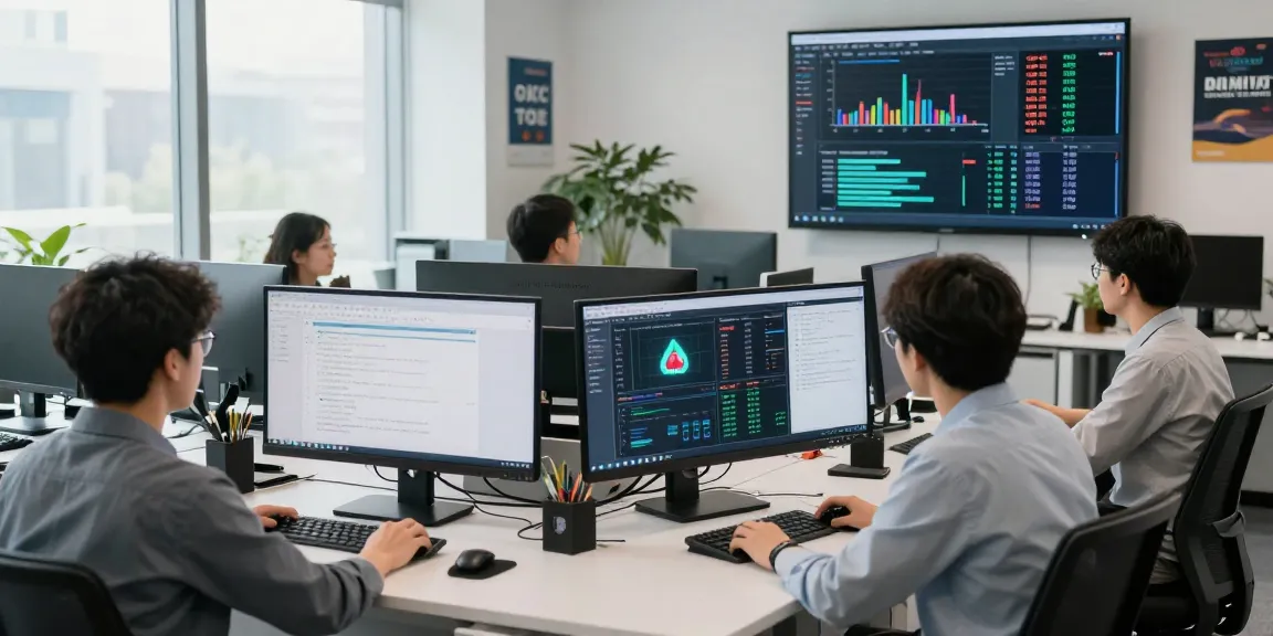 data analysts using an advanced ai image detector to monitor content in a modern office