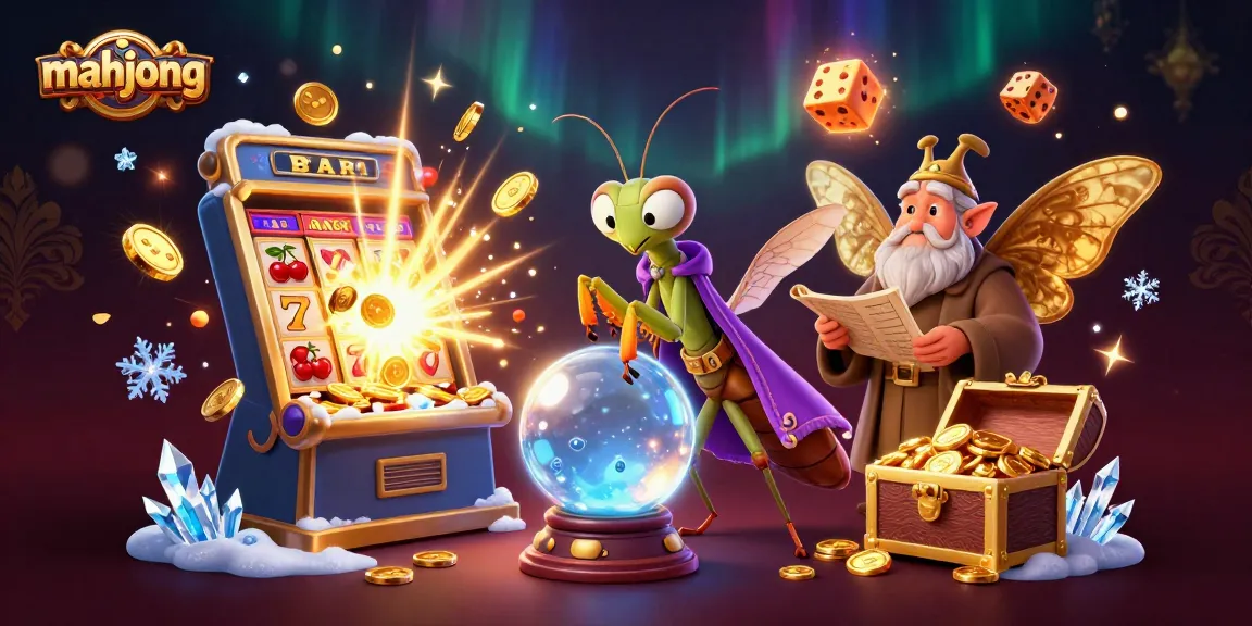 Experience thrilling mahjong gameplay with vibrant slot machine action and magical characters.