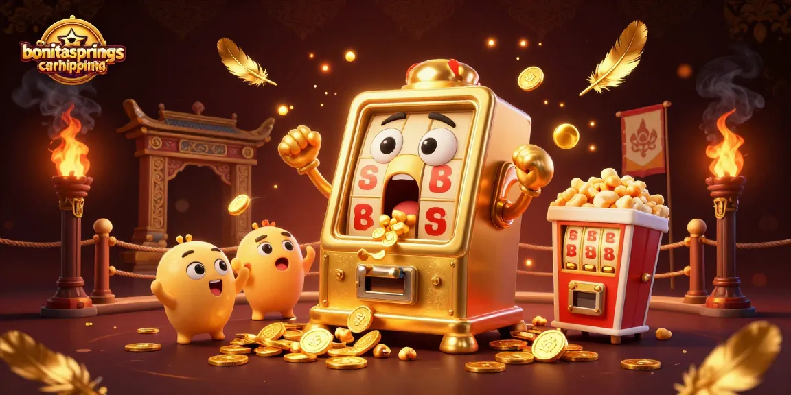 Experience the excitement of bonitaspringscarshipping as animated slot machines celebrate a massive jackpot win amidst shimmering coins and vibrant casino elements.