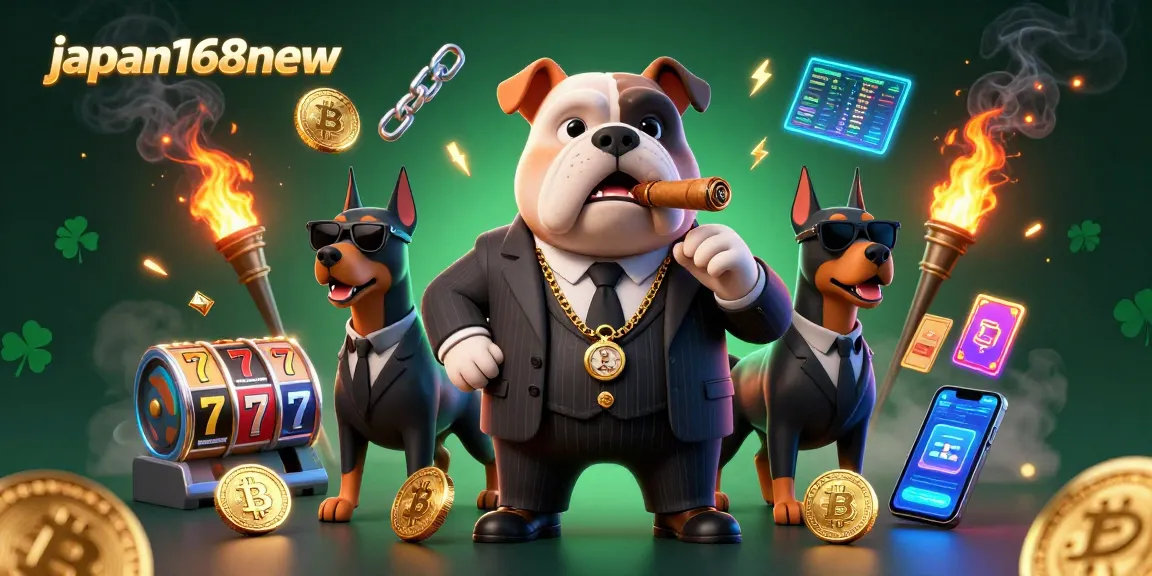 Join the action at japan168new with a mafia boss and bodyguards amid crypto coins and slot games.