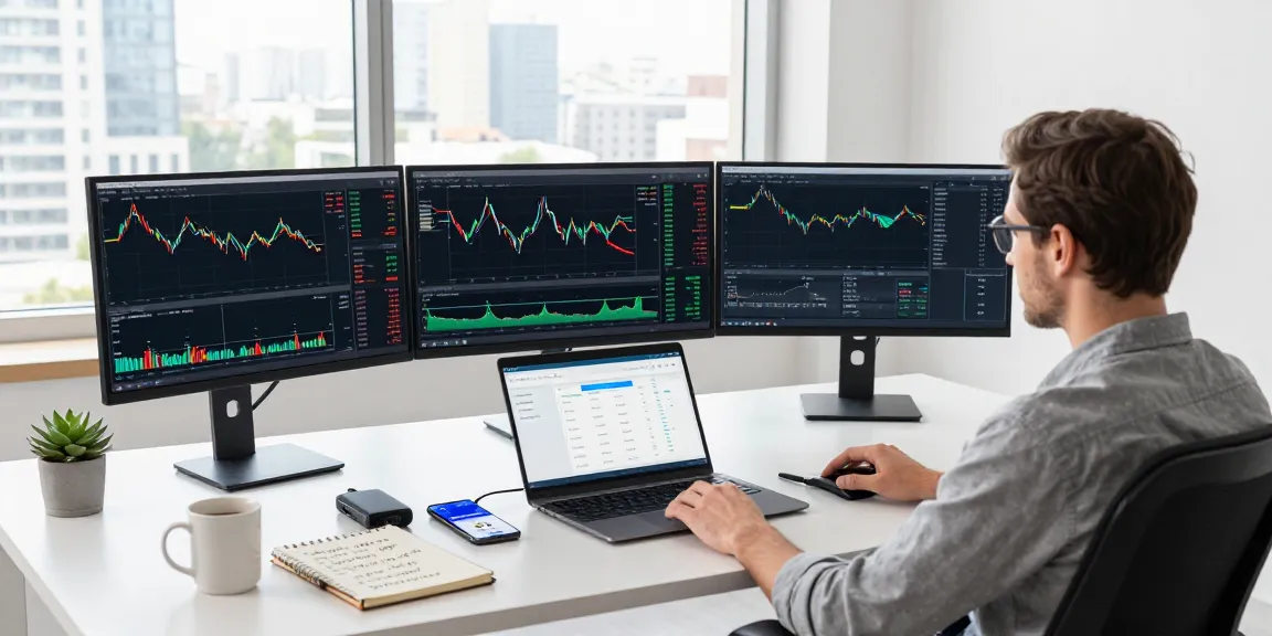 Profitable cloud mining platform displayed on monitors in modern cryptocurrency workspace with security-focused elements and trading tools.