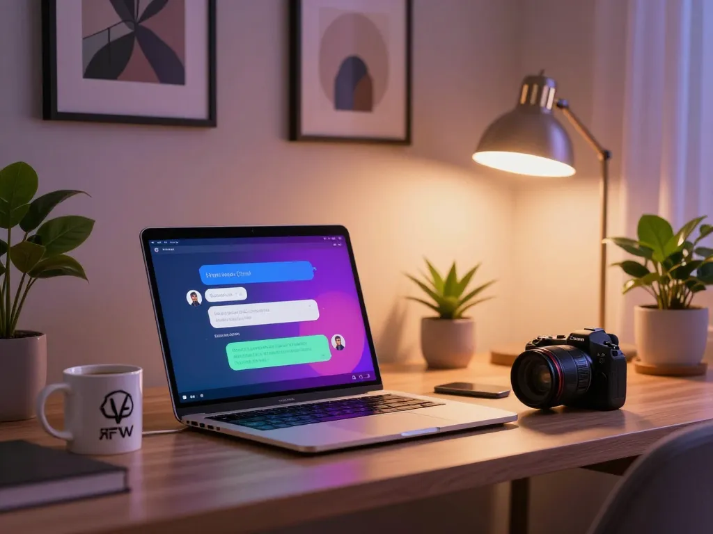 Interactive NSFW AI chat experience in a cozy home office with an engaging user interface.
