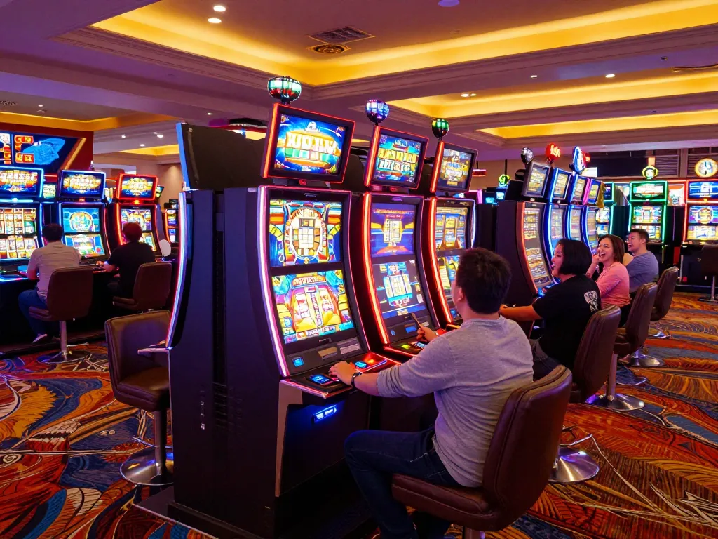A player enjoying the thrill of the best widget store's vibrant slot machine area