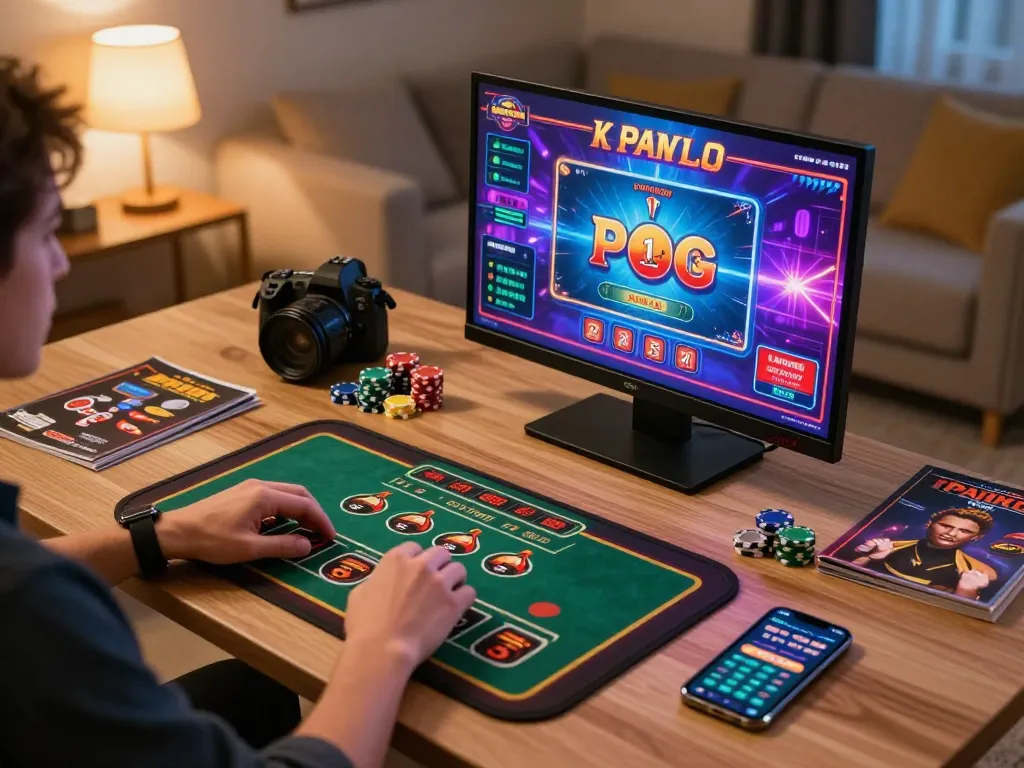 RR88 NAVY player placing bets at an engaging online casino gaming setup in a cozy environment.