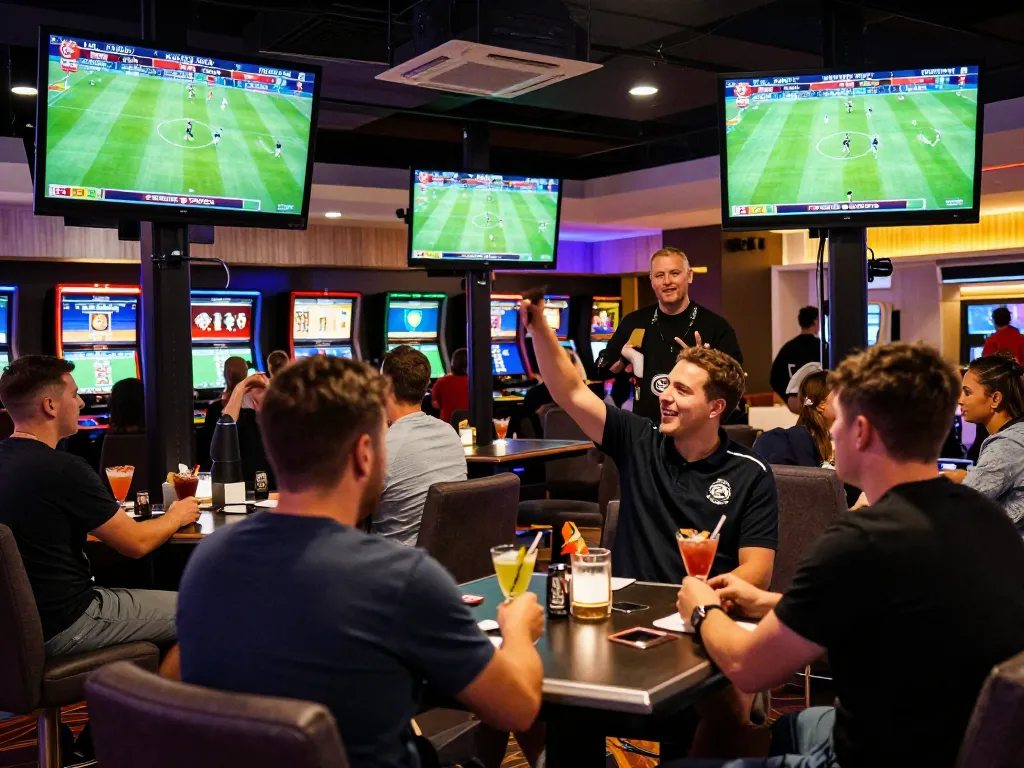 Patrons enjoying Bundesliga betting experiences at GO8 sports lounge.