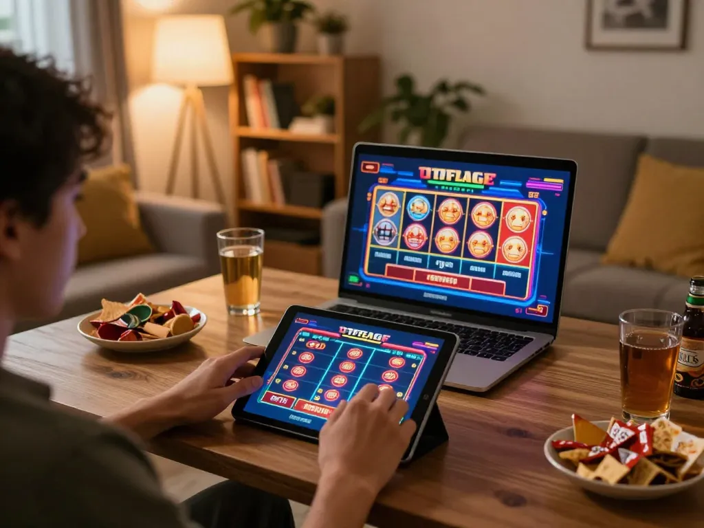 Sunwin player engaged in strategic online gaming on a tablet in a cozy home setting.