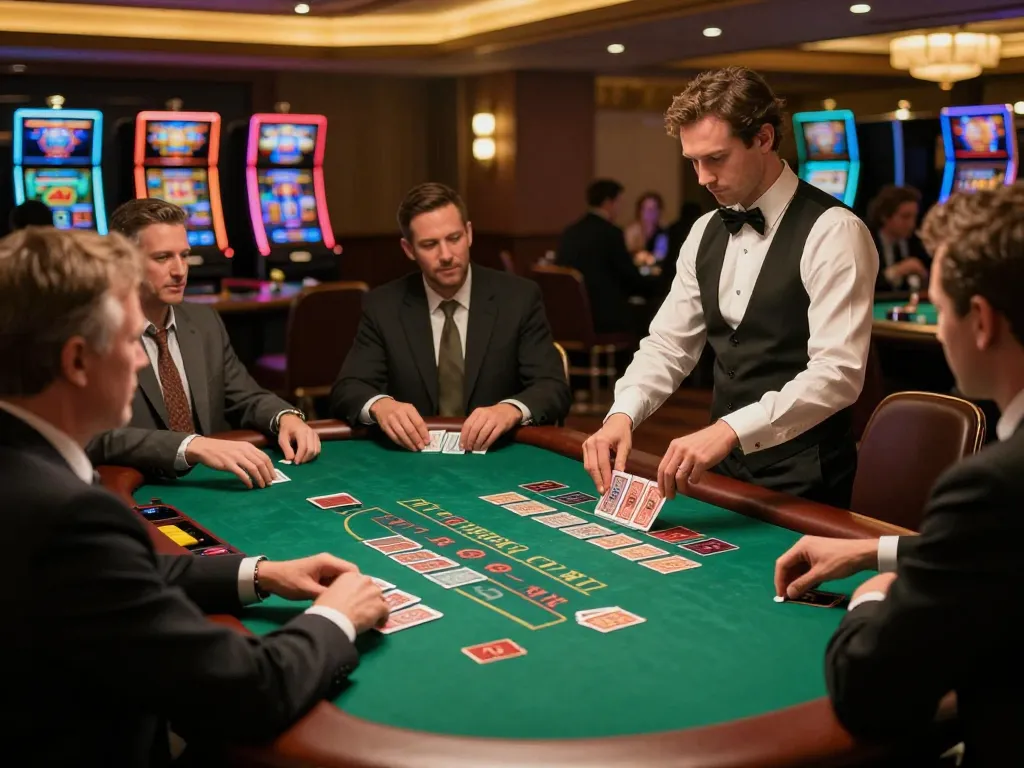 Engaged players at sv368 blackjack table showcasing strategic betting in upscale casino environment