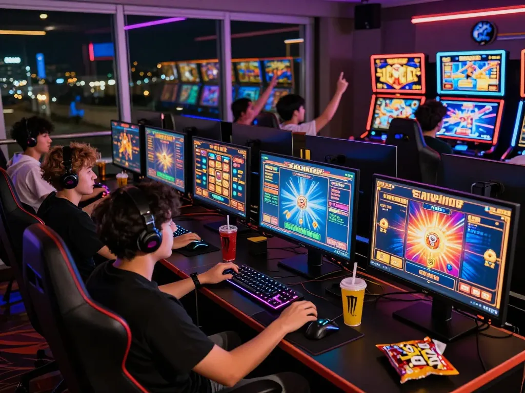 Exciting online slot gacor gaming session with diverse players and colorful game interfaces.