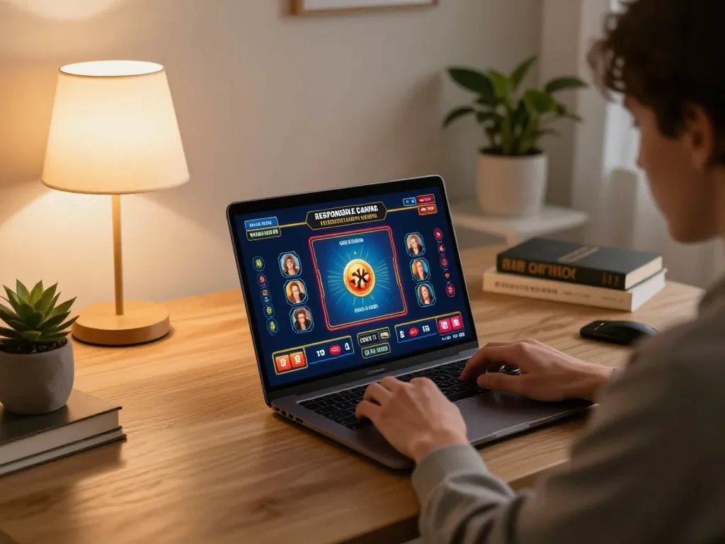 Engaging in online casinos in Canada from home with a laptop for responsible gaming.