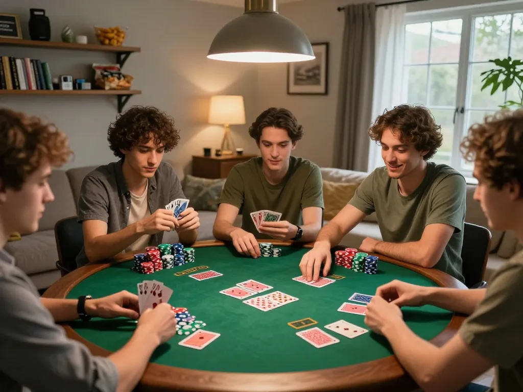 Pajaktoto players strategizing bets while enjoying an exciting home poker game with friends.