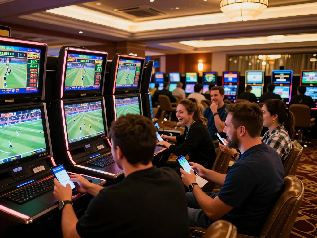 Passionate bettors engaging in lively sports betting at lucky88i casino, highlighting excitement