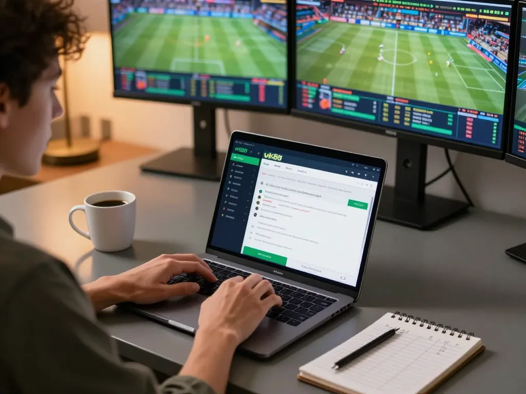 Engaged user placing bets on the vk88 sports betting app during live games.