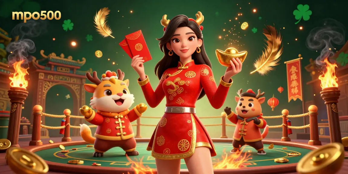 MPO500 players enjoy thrilling online gambling with vibrant casino elements and festive themes.