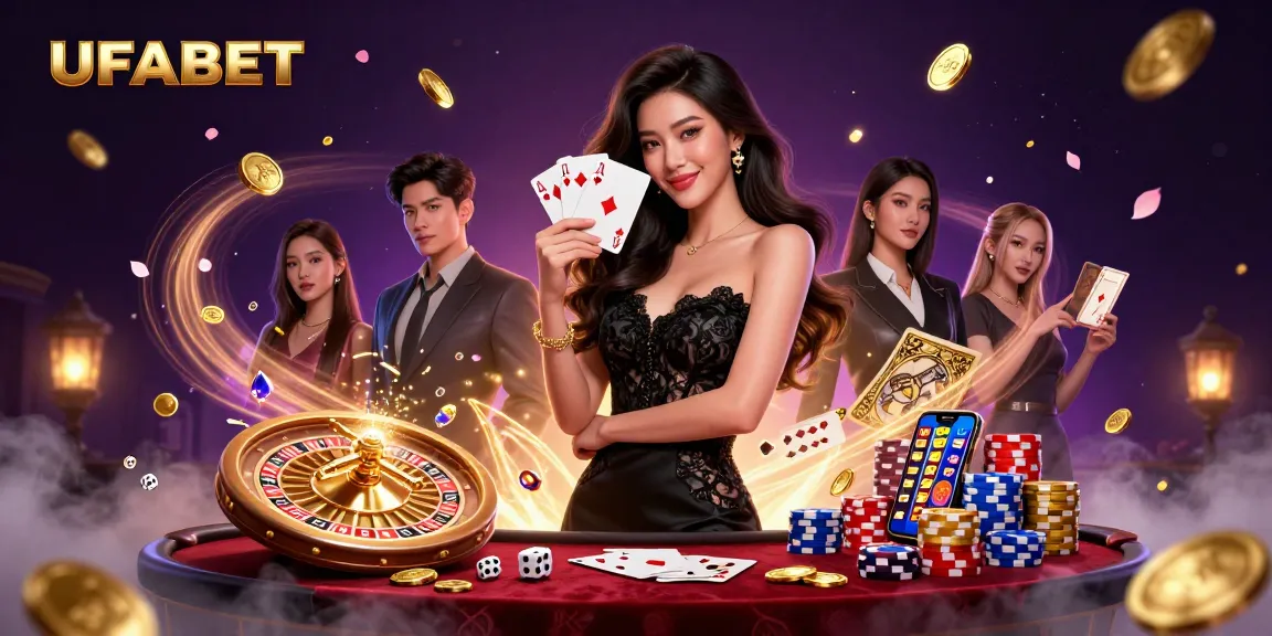 Engage in thrilling gambling with UFABET showcasing an elegant woman holding ace cards