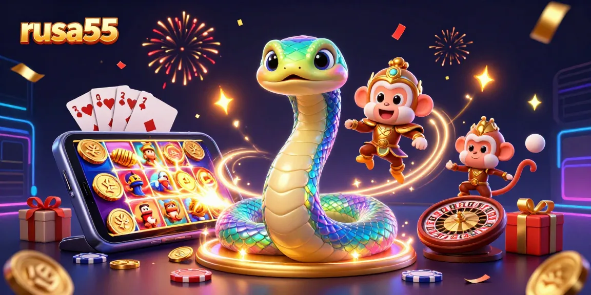 Experience thrilling gameplay with rusa55's vibrant jackpot games in a dynamic 3D illustration.