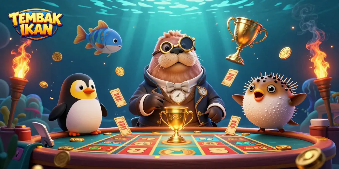 TEMBAK IKAN: Enjoy thrilling underwater action with lively characters playing a fish shooting game.
