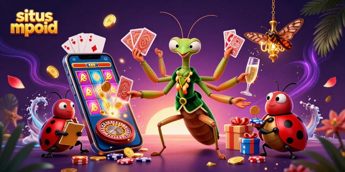 Experience the excitement of situs mpoid with a vibrant 3D casino scene featuring colorful slot games.