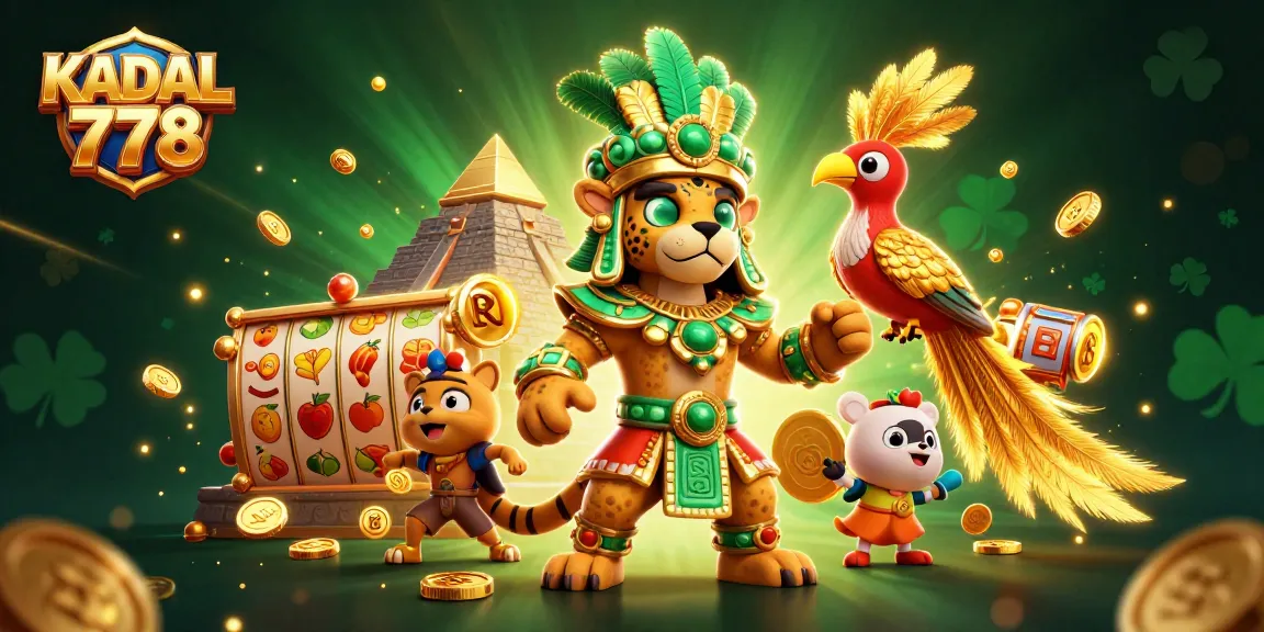 KADAL 778 enhances the thrill with a vibrant Mayan scene showcasing slot reels, jackpot counters, and energetic symbols.