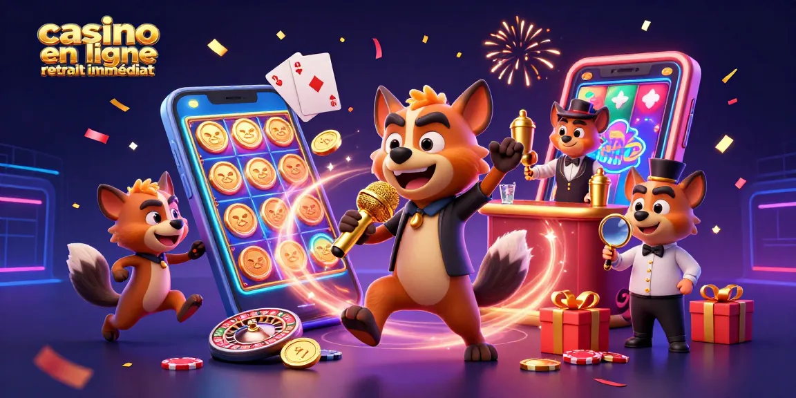Jouer au casino en ligne retrait immédiat grâce à des hyènes animées s'amusant avec des jeux d'argent.