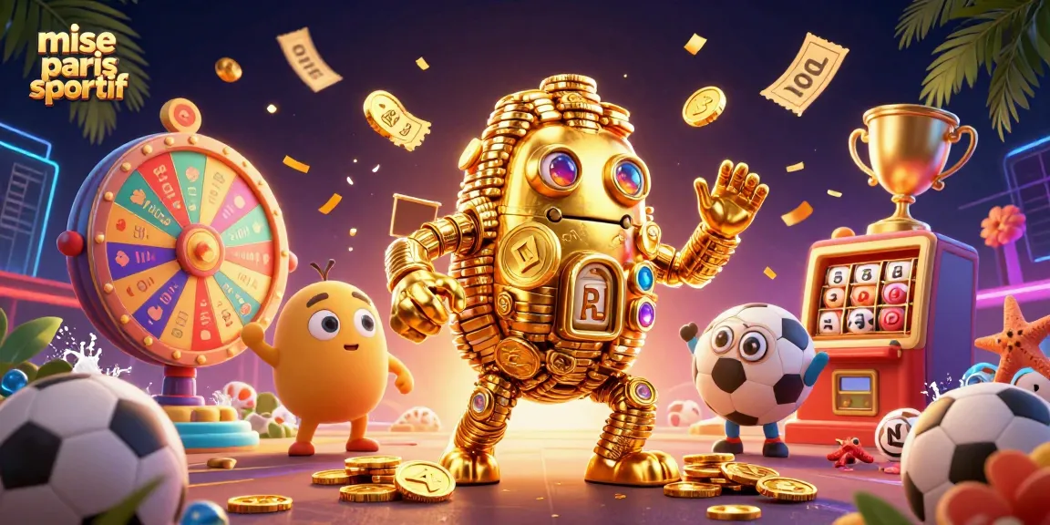 Misez sur le sport avec cette illustration dynamique représentant mise paris sportif ; un golem d'or entouré d'éléments de paris dynamique.